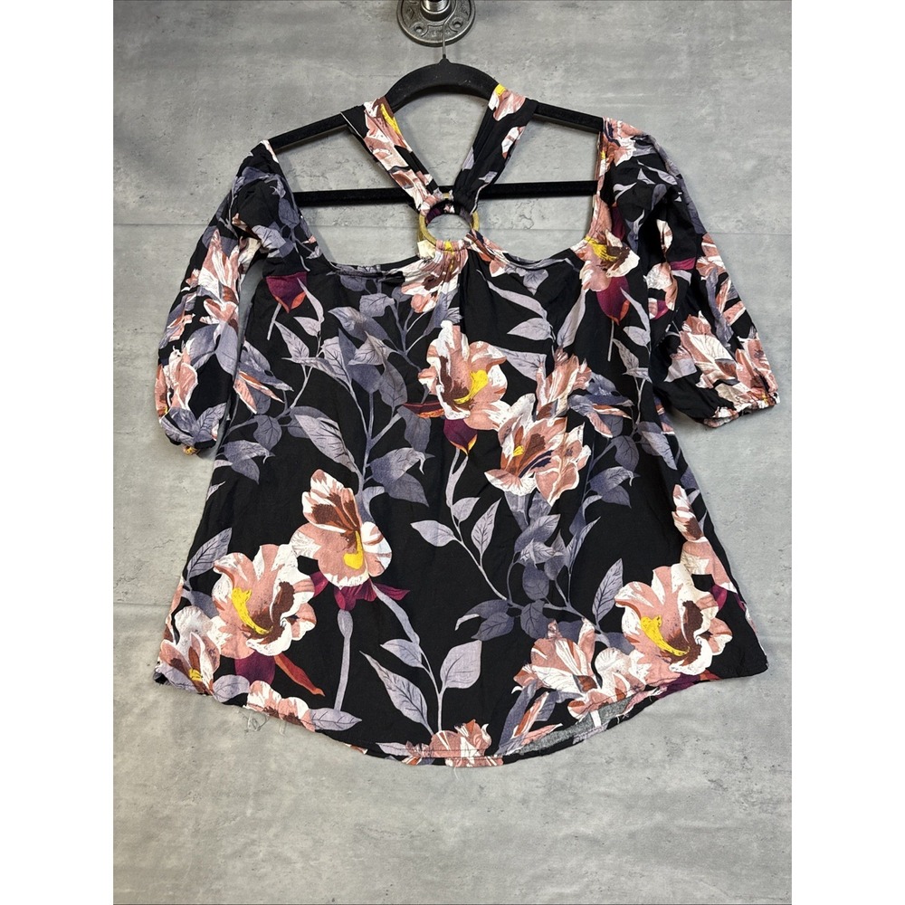Entro black floral cold-shoulder top Distinctive Gold Ring Sz Small